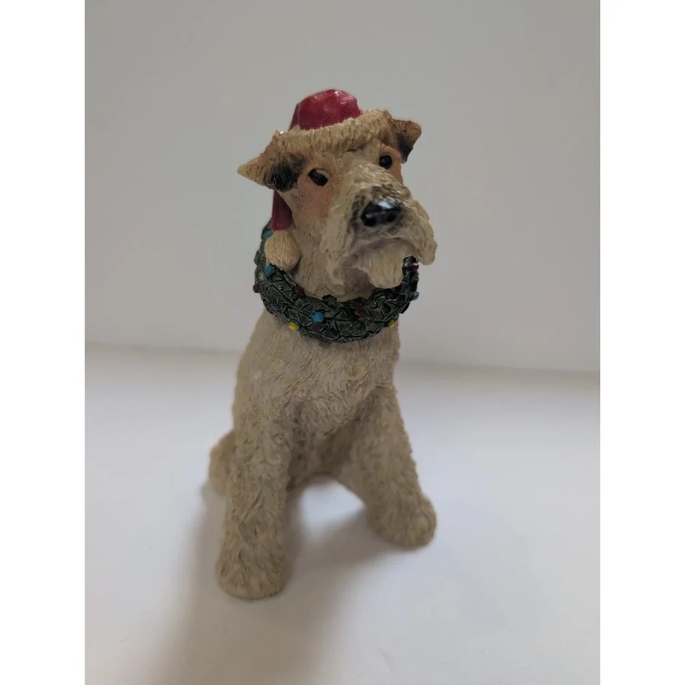 Vintage Christmas TERRIER Schnauzer Dog FIGURINE Resin Statue RARE - Santa 6